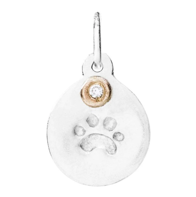 Helen Ficalora Small Paw Print Disk Charm With Diamond with Chain (Sterling Silver)