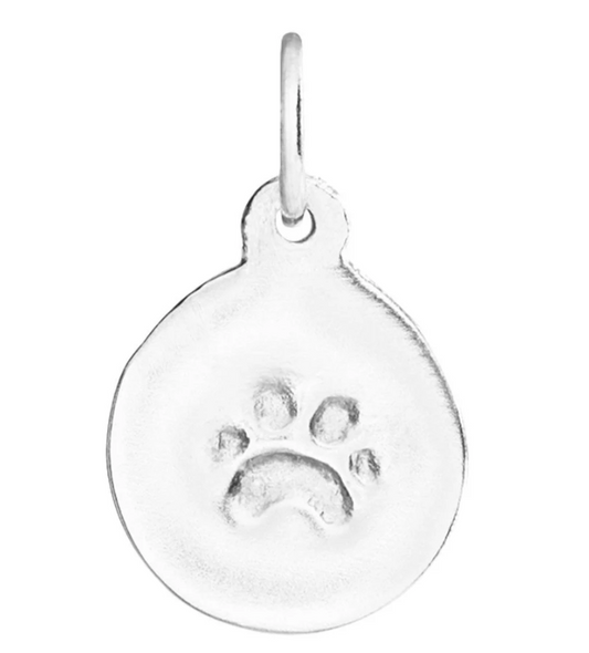 Small Paw Print Disk Charm with Chain (Sterling Silver)