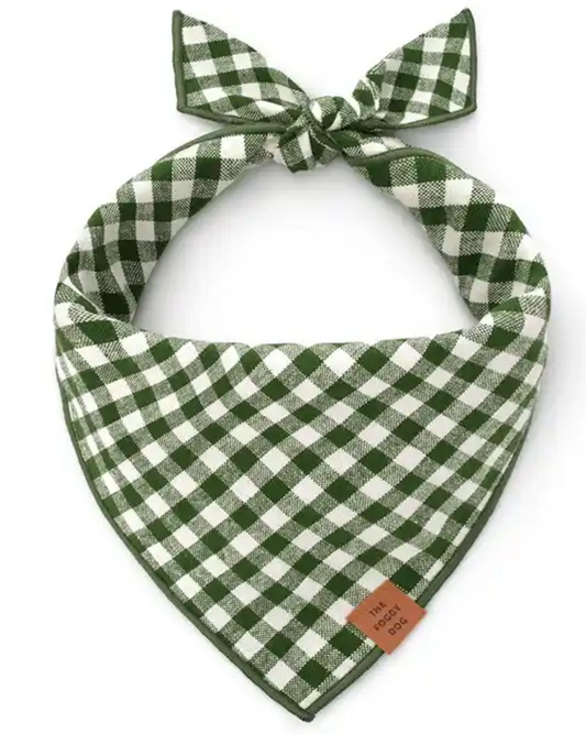 Mini Gingham Hunter Green Dog Bandana