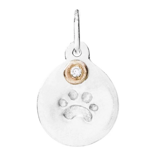 Helen Ficalora Small Paw Print Disk Charm With Diamond with Chain (Sterling Silver)